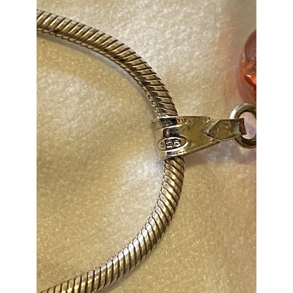 Sterling Silver 18" Snake Chain Red Gold Murano Glass Millefiori Heart Pendant - Picture 3 of 4